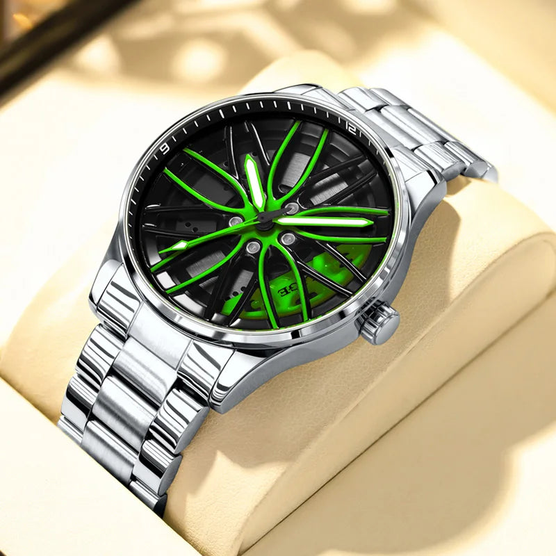 LIGE Wheel Men's Luxury Watch Waterproof Rotary Sport Car Rim Man Watch High Quality Fashion Quartz Men's Watches+Box