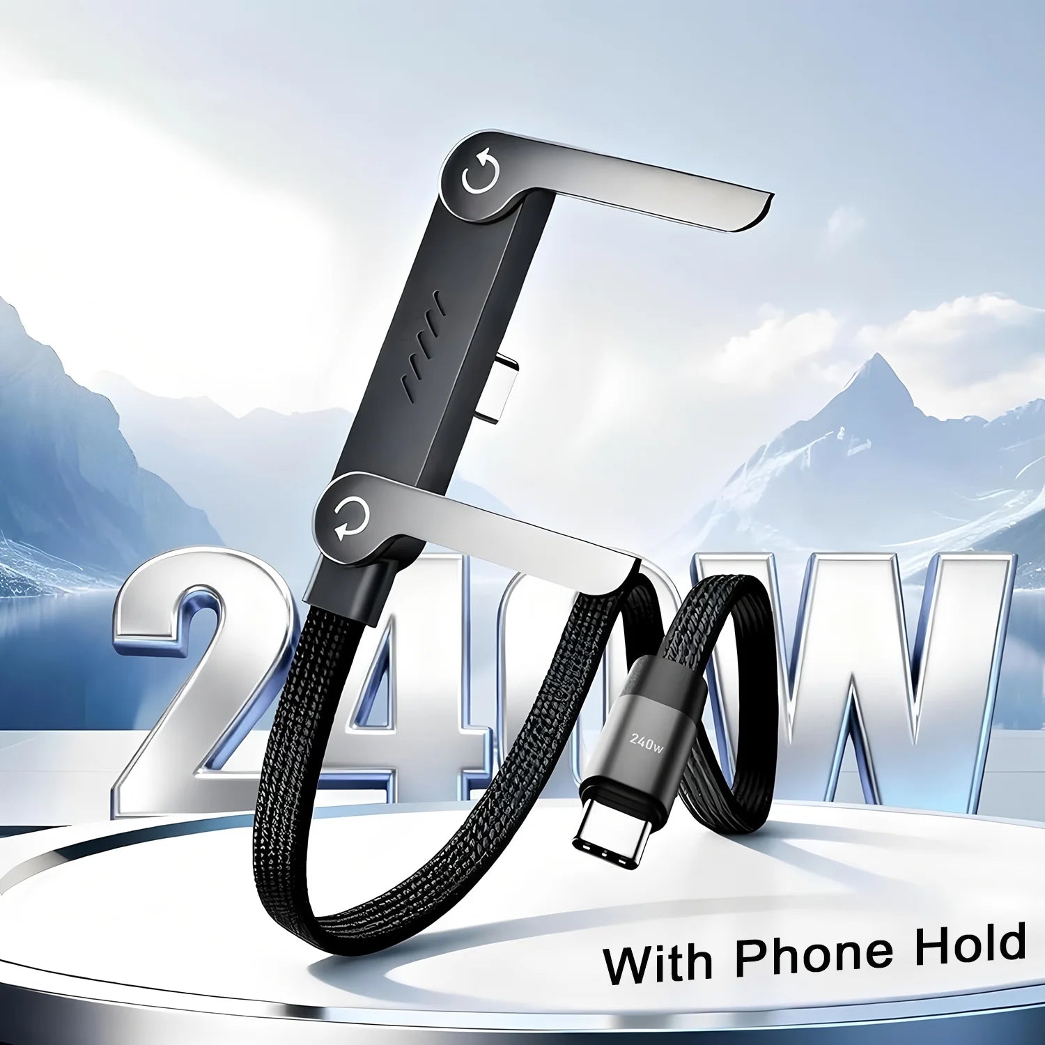 240W Fast Charging Foldable Bracket Data Cable PD Data Wire Foldable Phone Tablet Stand Type-C to Type-C /PD to Type-C Holder