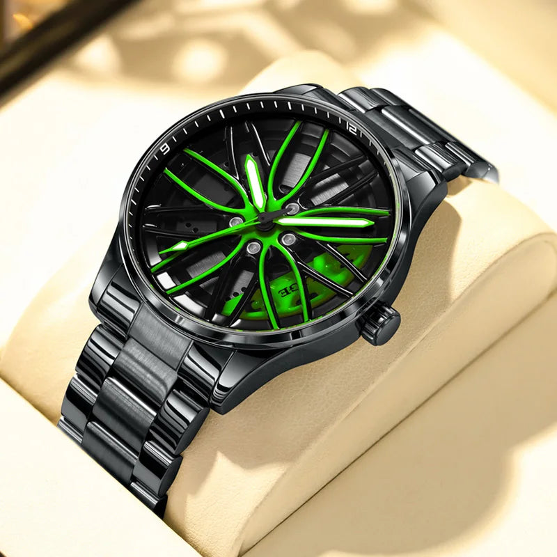LIGE Wheel Men's Luxury Watch Waterproof Rotary Sport Car Rim Man Watch High Quality Fashion Quartz Men's Watches+Box