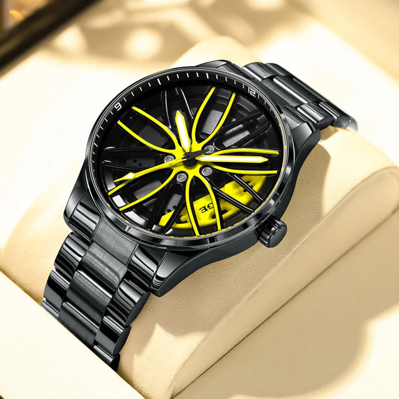 LIGE Wheel Men's Luxury Watch Waterproof Rotary Sport Car Rim Man Watch High Quality Fashion Quartz Men's Watches+Box