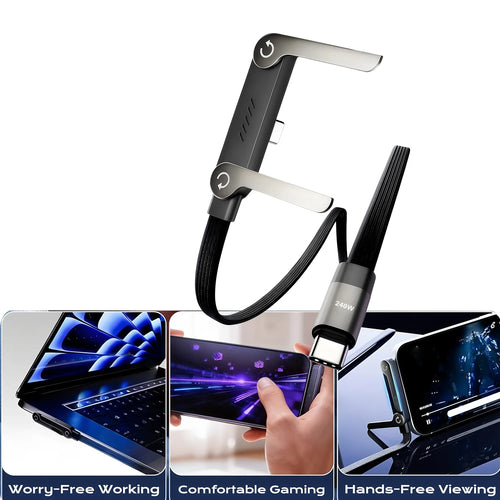 240W Fast Charging Foldable Bracket Data Cable PD Data Wire Foldable Phone Tablet Stand Type-C to Type-C /PD to Type-C Holder