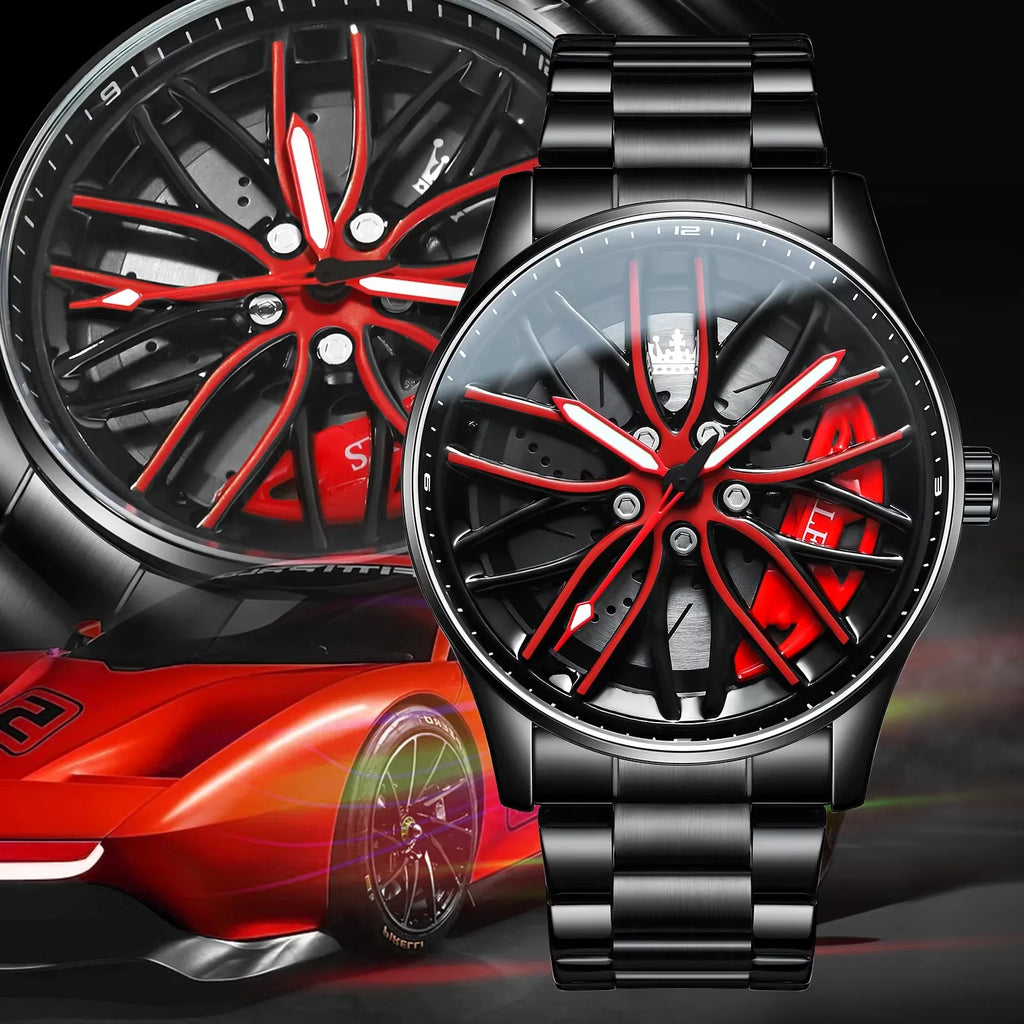 LIGE Wheel Men's Luxury Watch Waterproof Rotary Sport Car Rim Man Watch High Quality Fashion Quartz Men's Watches+Box