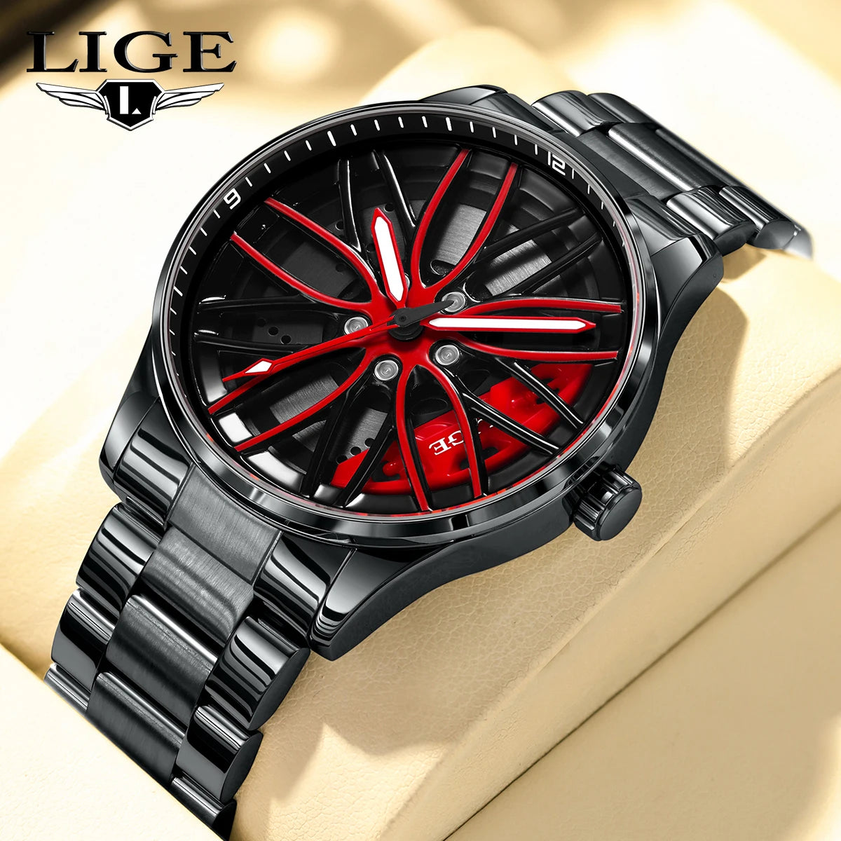 LIGE Wheel Men's Luxury Watch Waterproof Rotary Sport Car Rim Man Watch High Quality Fashion Quartz Men's Watches+Box