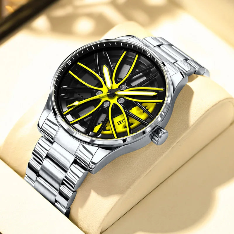 LIGE Wheel Men's Luxury Watch Waterproof Rotary Sport Car Rim Man Watch High Quality Fashion Quartz Men's Watches+Box