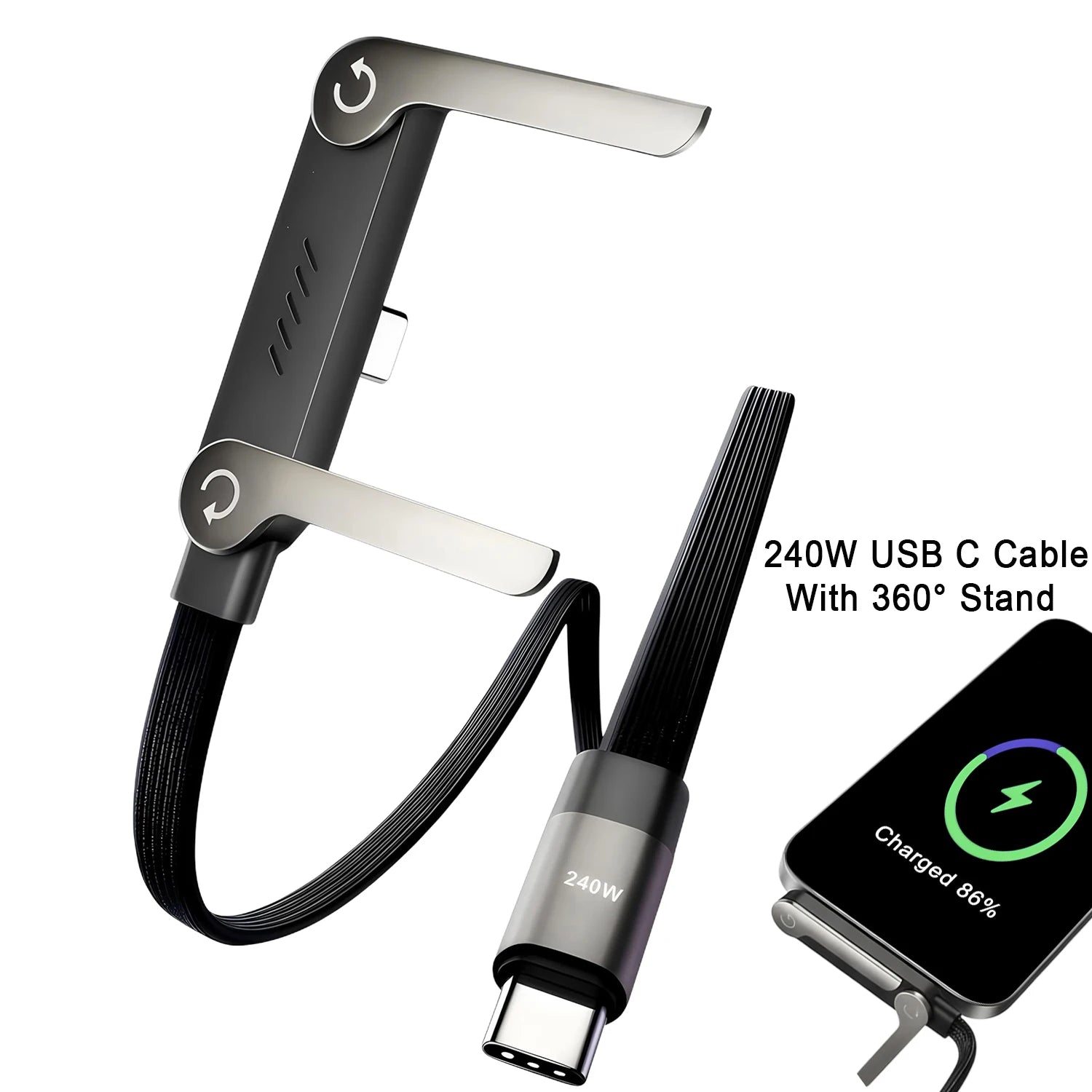 240W Fast Charging Foldable Bracket Data Cable PD Data Wire Foldable Phone Tablet Stand Type-C to Type-C /PD to Type-C Holder