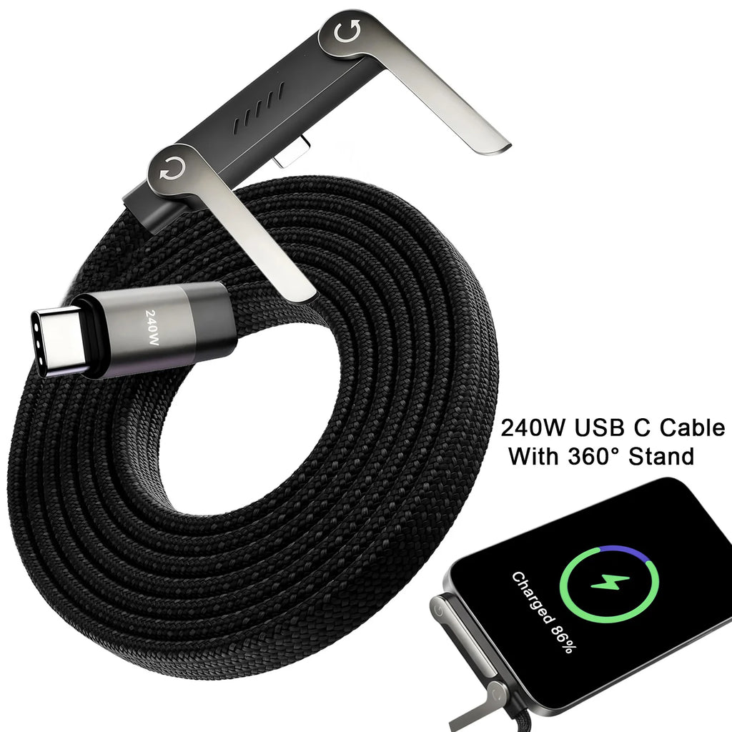 240W Fast Charging Foldable Bracket Data Cable PD Data Wire Foldable Phone Tablet Stand Type-C to Type-C /PD to Type-C Holder